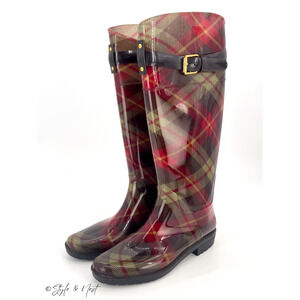 Lauren Ralph Lauren Red Plaid Tartan Rossalyn II Rainboots Preppy Size 6